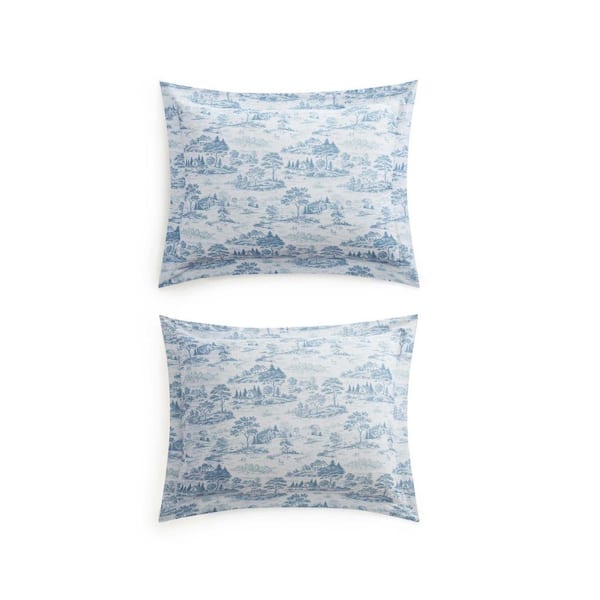 MARTHA STEWART Farmhouse Toile 3-Piece White/Blue Quartz/Mtn Range