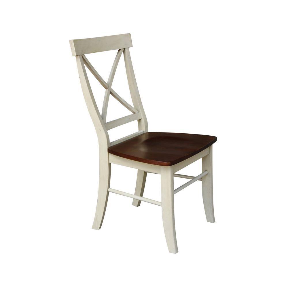 Antiqued Almond and Espresso Cross Back Wood Dining Chair