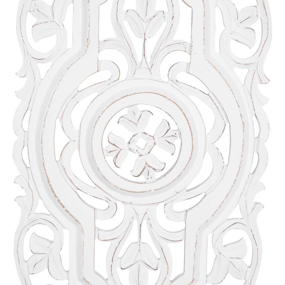 White Mango Wood Carved Botanical Wall Decor Set