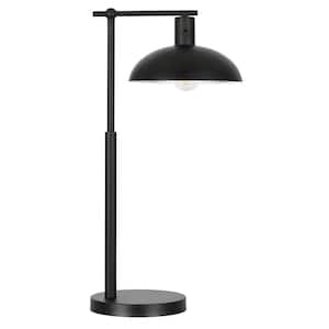 25 in. Black Transitional Integrated LED Bedside Table Lamp with Black Metal Shade