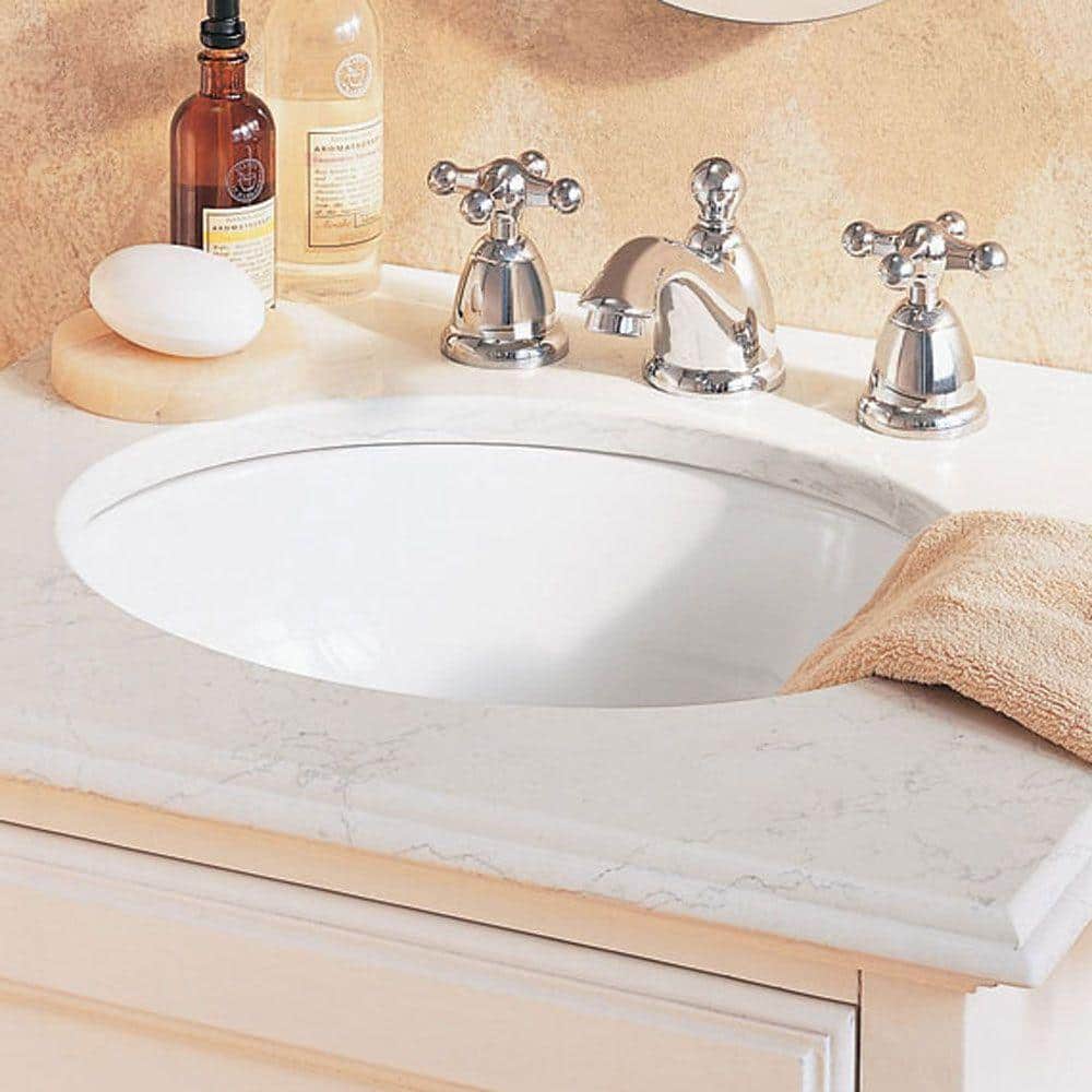 White Ceramic Oval Undermount Bathroom Sink with Overflow