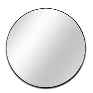 30 in. W x 30 in. H Round Circle Wall Mirror Suitable with Brushed Aluminum Frame - Black