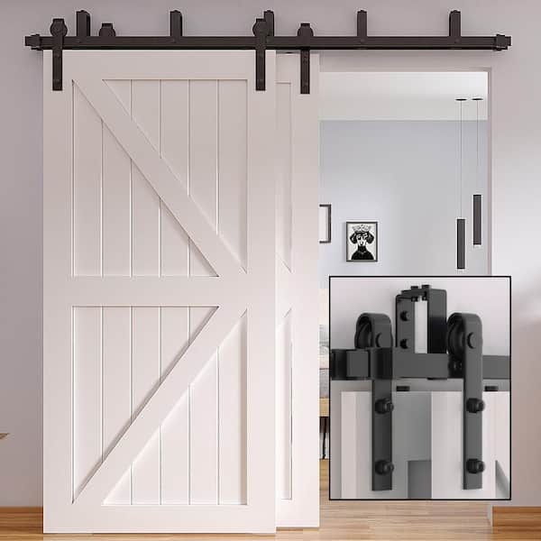 Winsoon 8 Ft 96 In Frosted Black, 8 Ft Double Sliding Barn Door Hardware
