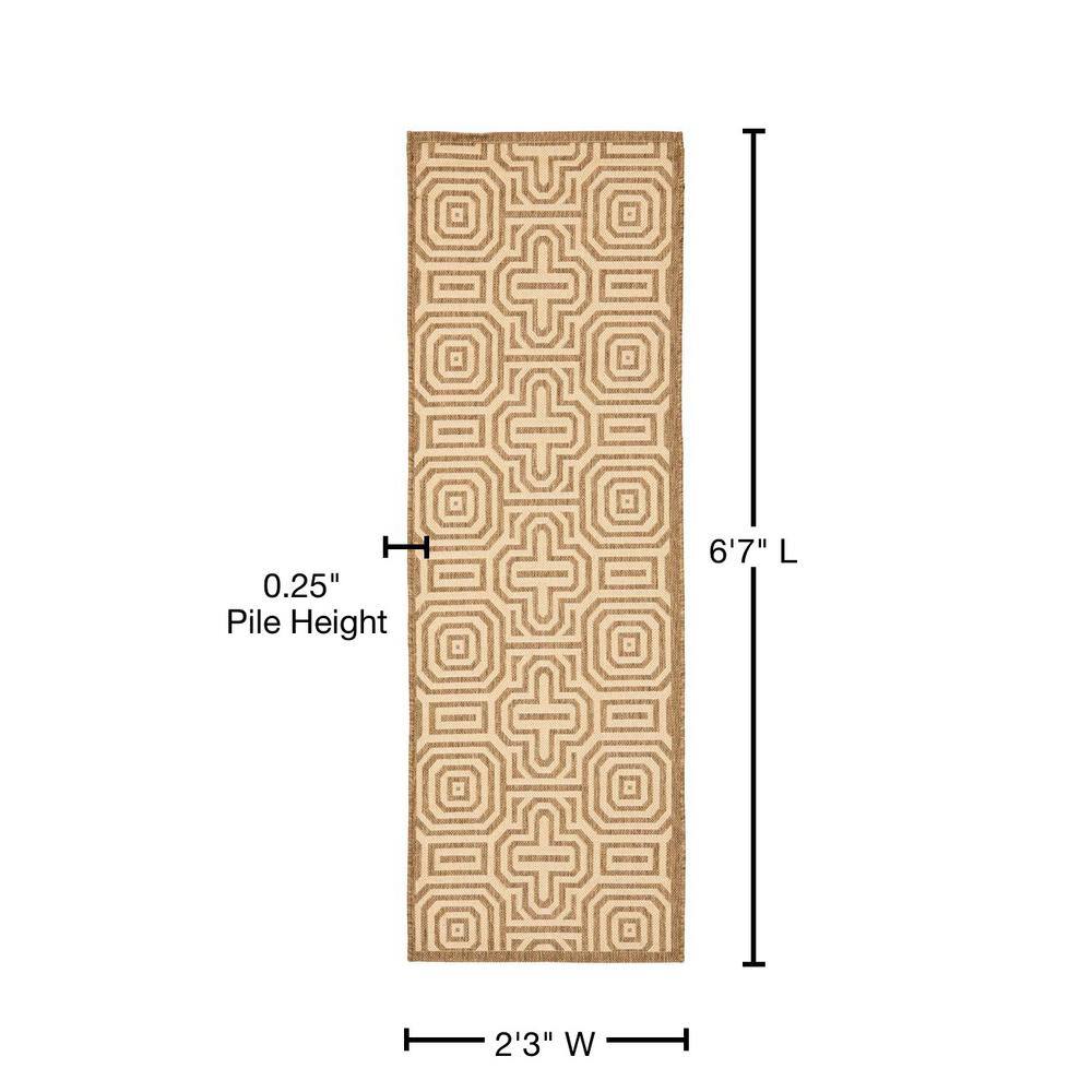 Brown and Natural Geometric Outdoor Runner Rug with Trim