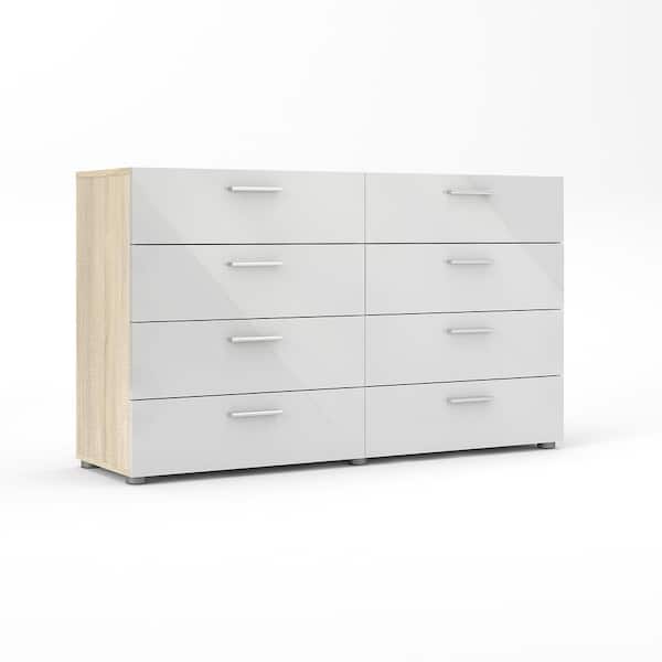 Tvilum Austin 8 Drawer Oak Structure White High Gloss Double Dresser 70073akuu The Home Depot Tvilum Austin 8 Drawer Oak Structure