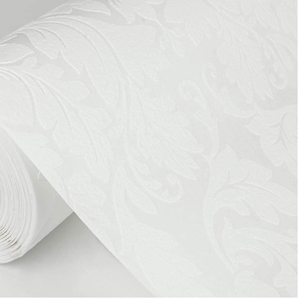 White Embossed Non-Woven Damask Wallpaper Roll