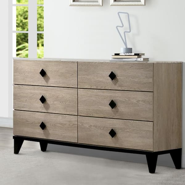 15.35 in. Cream 6-Drawer Dresser with Grains and Angled Legs