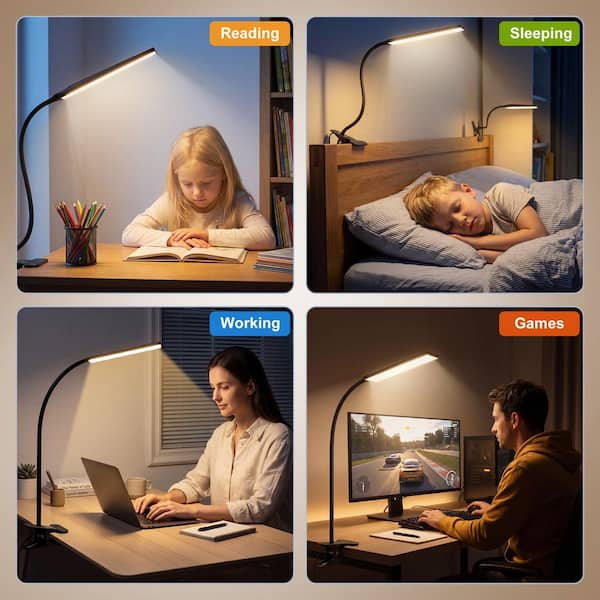 BeamBox 24 in. Black Eye-Caring Integrated LED Clip on Desk Lamp