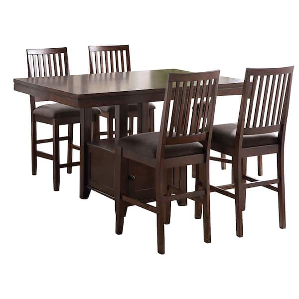 Steve Silver Yorktown Espresso Brown Wood 60 in. Counter Height Storage Dining Set 5-Piece with 4-Cushioned Side Chairs