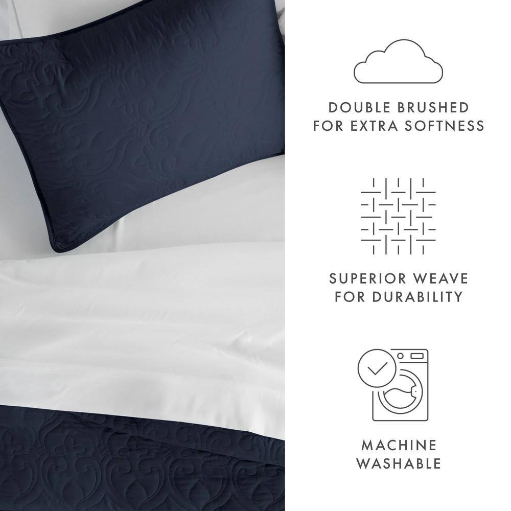 Navy Full Microfiber Quilted Coverlet Set
