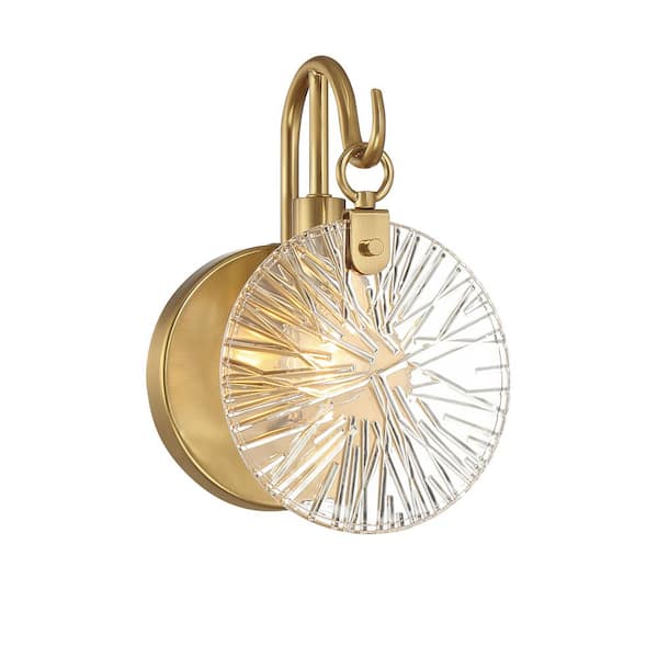 Savoy House Addison 5.75 in. 1-Light Warm Brass Bathroom Vanity Light with Clear Starburst Glass Shades