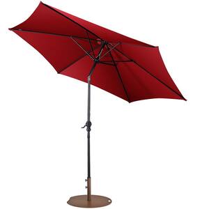 9 ft. Patio Umbrella Outdoor in Wine with 50 lbs. Round Umbrella Stand with Wheels