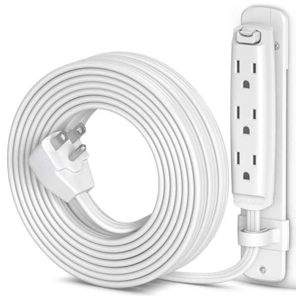 25 ft. 16 / 3 Light Duty Indoor Extension Cord with Eyelet and Mount Flat Plug 3-Outlet 13 Amp White