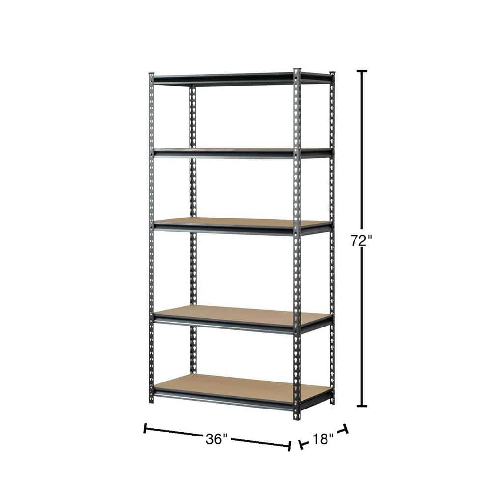 Silver 36"W x 18"D x 72"H Steel 5-Shelf Freestanding Unit
