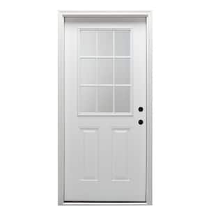30 in. x 80 in. Left-Hand Inswing 9-Lite Clear 2-Panel Primed Fiberglass Smooth Prehung Front Door on 6-9/16 in. Frame