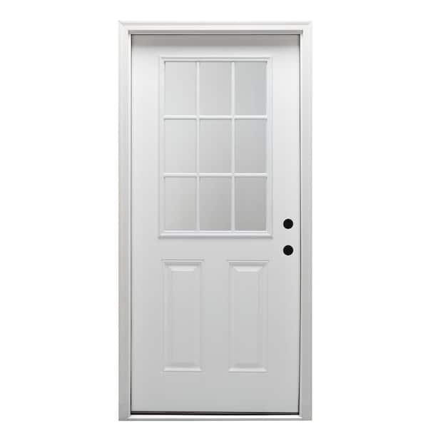 MMI Door 30 in. x 80 in. Classic Left-Hand Inswing 9-Lite Clear 2-Panel Glass Primed Steel Prehung Front Door on 4-9/16 in. Frame