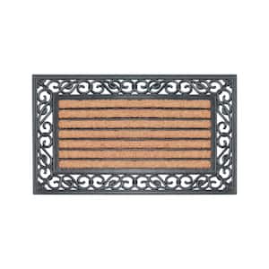 Striped Black 18 in. x 30 in. Rubber and Coir Outdoor Entrance Doormat