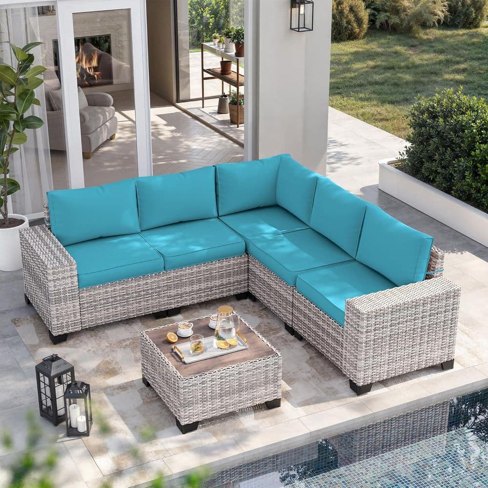 muphyers 6-Piece Wicker Outdoor Sectional Set Sofa Couch with