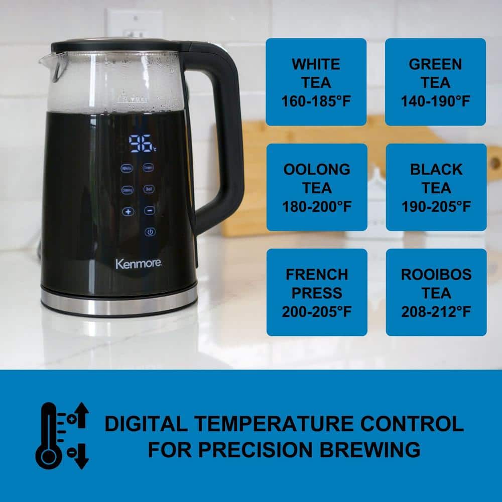 1.7L Black Double-Walled Glass Electric Kettle with Digital Control