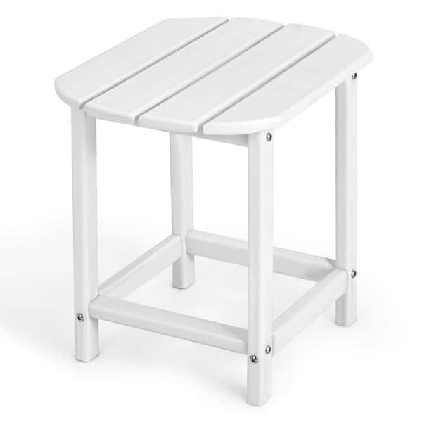 Gymax 18 in. Patio Wood And Plastic Adirondack Outdoor Side Table Weather Resistant Garden Yard White