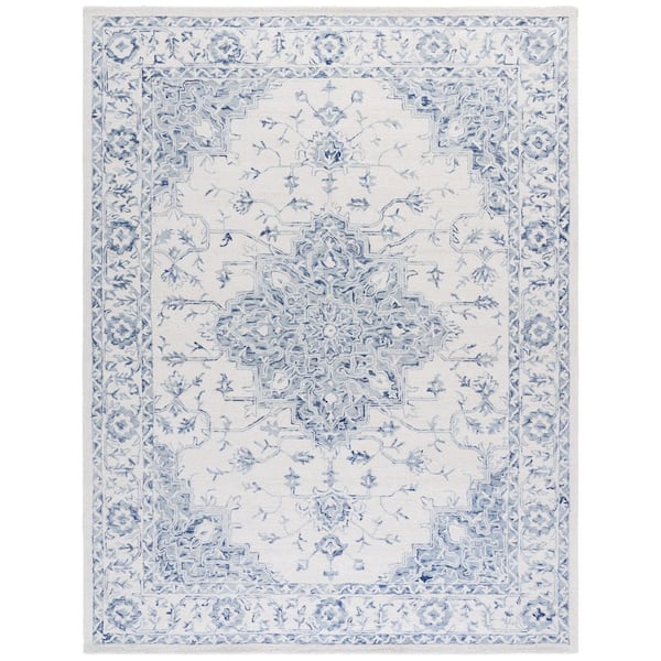 Metro 9 ft. x 12 ft. Blue/Ivory Ornate Border Area Rug