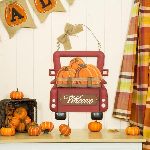 Fall Pumpkins in a Red Truck Hanging Kitchen Towel With 