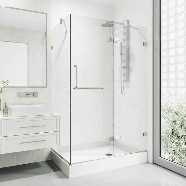 Monteray 32 in. L x 40 in. W x 79 in. H Frameless Pivot Rectangle Shower Enclosure Kit in Chrome with Clear Glass