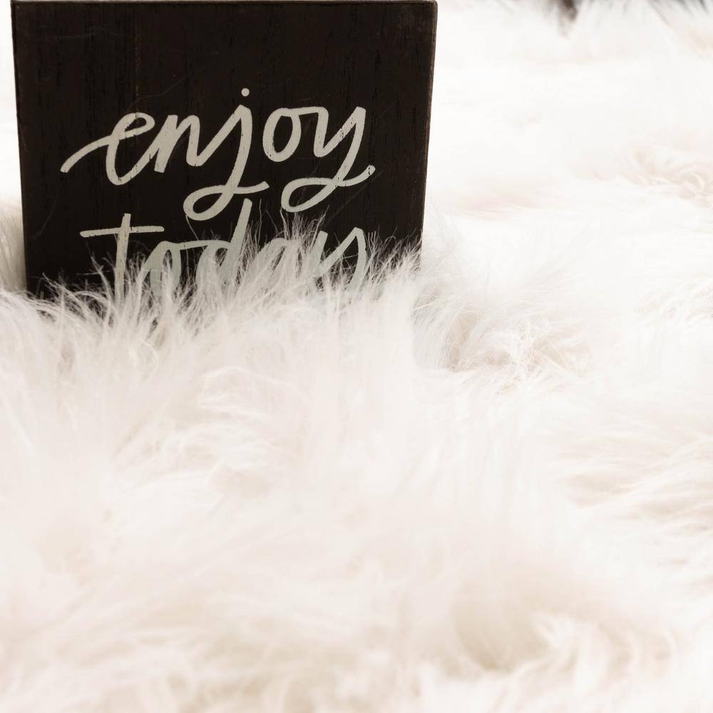 Ivory Rectangular Faux Fur Sheepskin Shag Rug