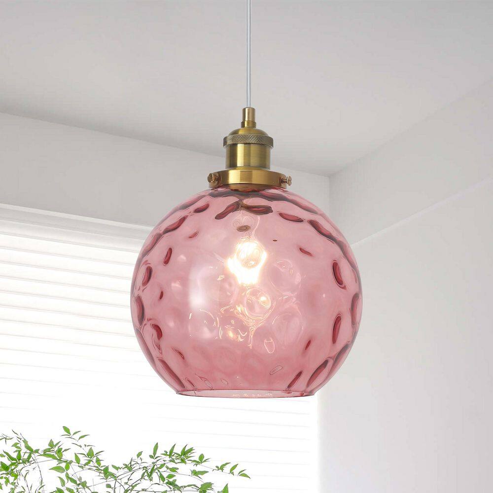 8 in. 60-Watt 1-Light Rose Red Globe Pendant Light with Glass Shade for Dining Room (Bulb Not Included) price history on PriceWatchPro