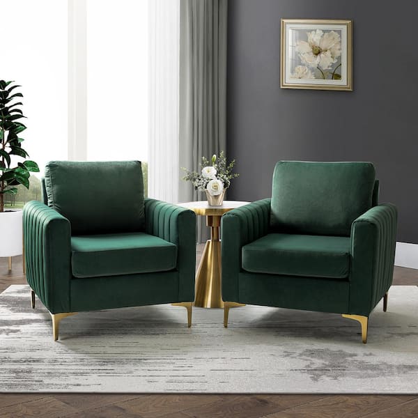 JAYDEN CREATION Ennomus Green Polyester Club Chair with Removable Cushions (Set of 2)