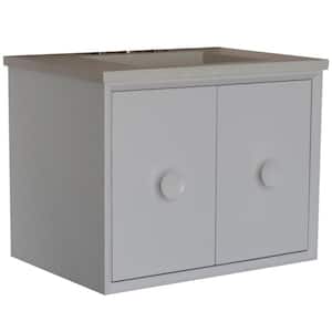 Stora 31 in. W x 22 in. D Wall Mount Bath Vanity in White with White Concrete Vanity Top with Rectangle Basin