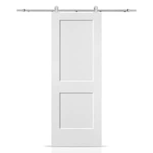 30 in. x 80 in. White Painted MDF Solid Core 2-Panel Shaker Interior Sliding Barn Door with Hardware Kit