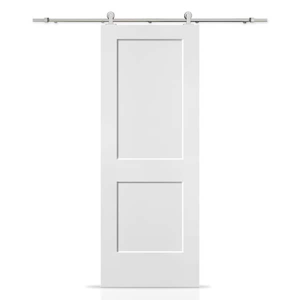 CALHOME 30 in. x 80 in. White Primed MDF Solid Core 2-Panel Shaker Interior Sliding Barn Door with Hardware Kit