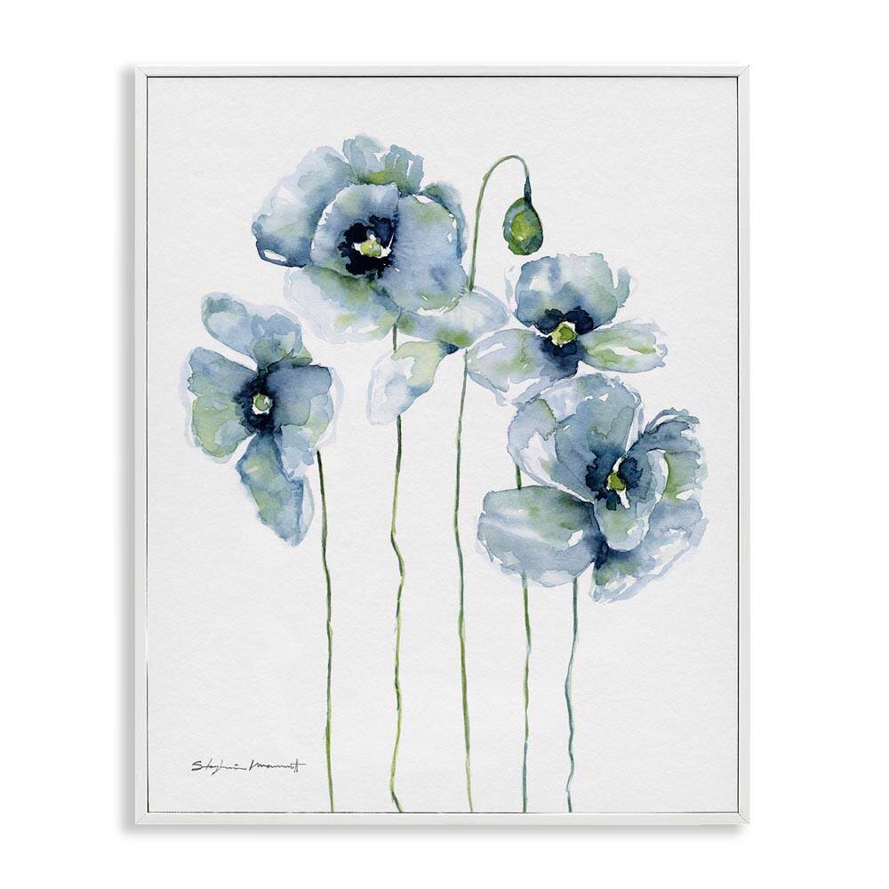 Modern Poppy Blooms Blue Abstract by Stephanie Workman Marrott White Framed Giclee Art Print Nature 11 in. x 14 in. price history on PriceWatchPro