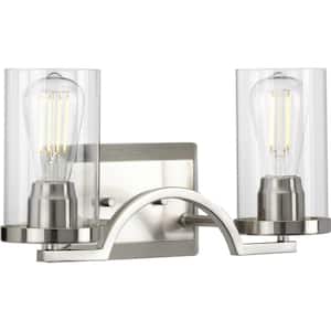 Lassiter Collection 2-Light Brushed Nickel Clear Glass Modern Bath Vanity Light