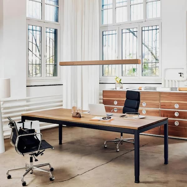 Ashline 47.24 in. Natural Wood Color Farmhouse Ash Wood LED Linear Kitchen Island Pendant Light