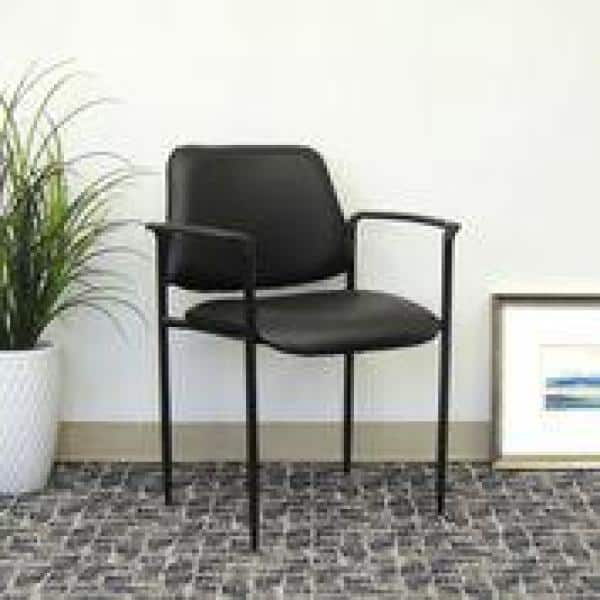 Modern Black Vinyl and Metal Stacking Chair with Comfort Arms