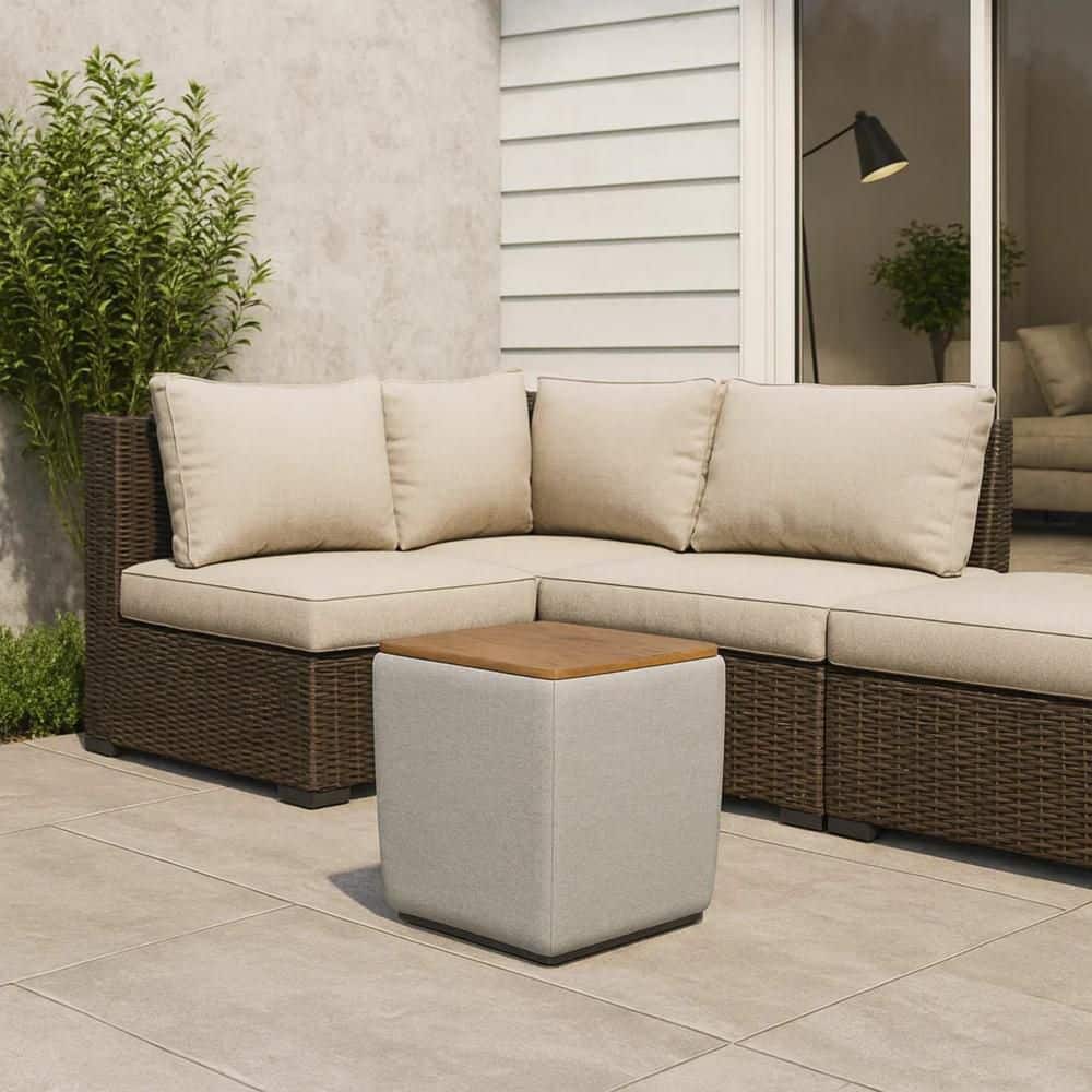 Mody Gray and Brown Fabric Square Storage Ottoman