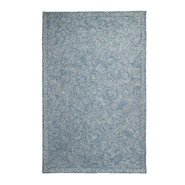 Litton Lane 8 ft. x 5 ft. Blue Rectangle Abstract Hand Hooked Area Rug