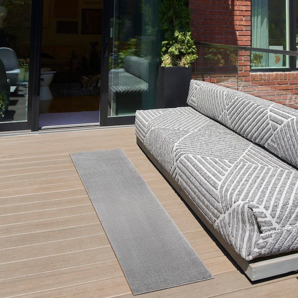 Essentials 2 ft. x 10 ft. Silver Gray Kitchen Runner Solid Contemporary Indoor/Outdoor Patio Area Rug
