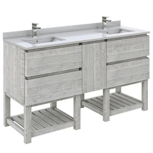 Formosa 58 in. W x 20 in. D x 34.1 in. H Modern Double Bath Vanity Cabinet Only w/out Top in Sage Gray w/Open Bottom