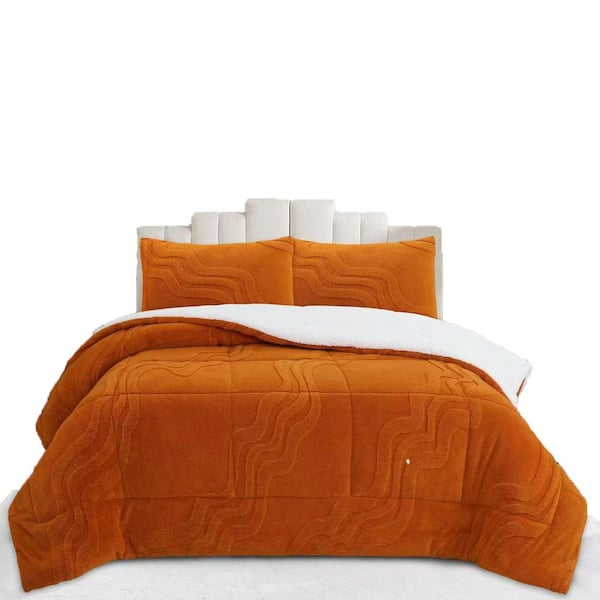 MEW 3-Pieces Golden Wave Jacquard King Size Polyester Sherpa Comforter Set