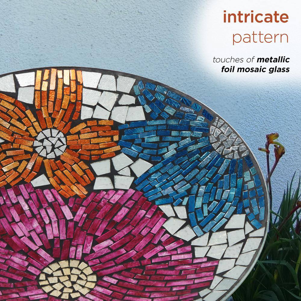 Alpine 18" Multicolor Mosaic Glass Bird Bath with Stand
