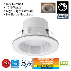 4 in. Adjustable CCT Integrated LED Recessed Light Trim with Night Light 625 Lumens Dimmable Kitchen Bathroom (8-Pack)