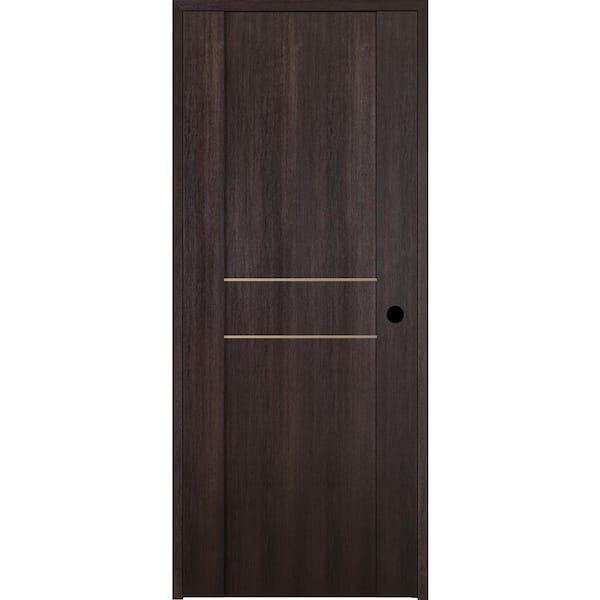 Belldinni Vona 01 2HN Gold 30 in. x 80 in. Left-Handed Solid Core Veralinga Oak Textured Wood Single Prehung Interior Door, Dark Brown/Veralinga Oak