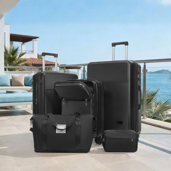 LIVACA 5-Piece Black ABS Plastic Hardside Lightweight Luggage Set