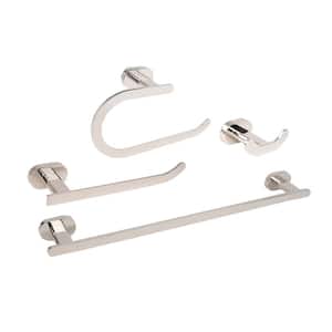 4-Piece Bath Hardware Set with 18 in. Towel Bar in Polished Nickel