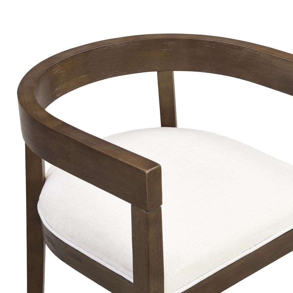 Beige Upholstered Wood Dining Chairs with Open-Back Design, Set of 2