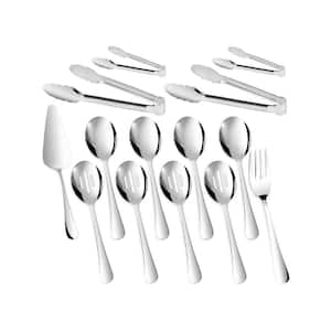 Silver Serving Utensils Set 14 Piece Stainless Steel Buffet Party Hostess Slotted Spoon Fork Tongs Server