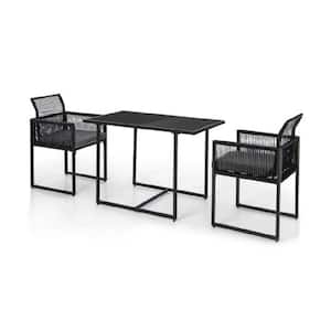 3-Piece Wicker Outdoor Dining Set with Gray Cushion